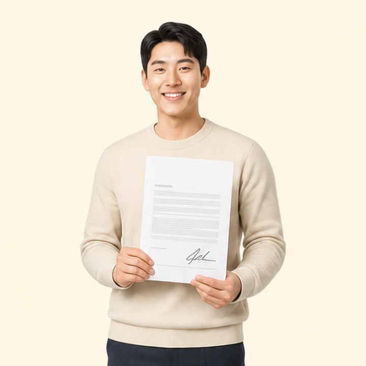 장기렌트카 조건 신용점수 서면 견적서를 들고 있는 고객